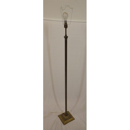 48 - Reeded brass standard electric lamp with raised base