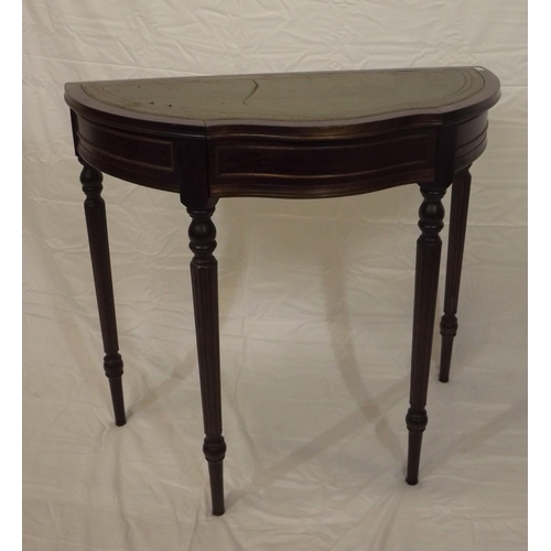 54 - Edwardian style serpentine fronted hall or side table with frieze drawer, on reeded tapering legs