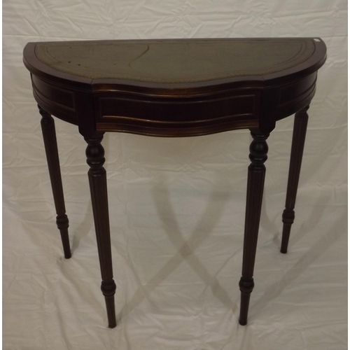 54 - Edwardian style serpentine fronted hall or side table with frieze drawer, on reeded tapering legs
