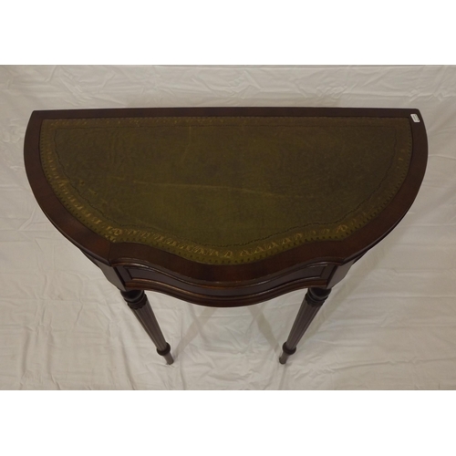54 - Edwardian style serpentine fronted hall or side table with frieze drawer, on reeded tapering legs