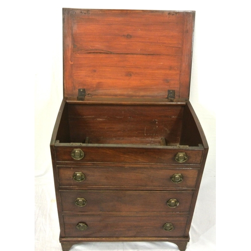 56 - Edwardian mahogany commode chest with drop handles, on bracket feet