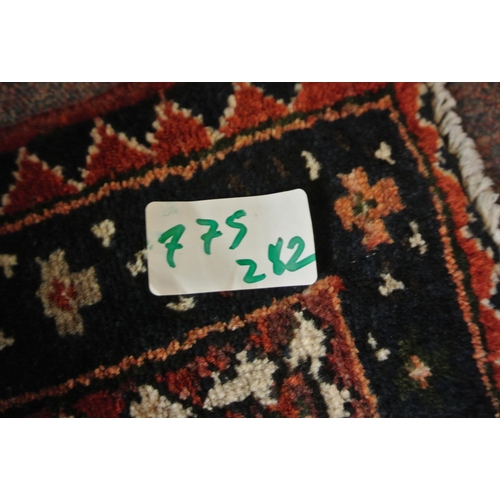 58 - Terracotta ground Persian hamadan runner with aztec medallion design 329x113