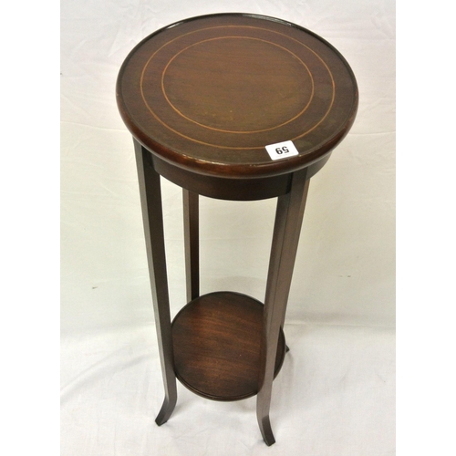 59 - Edwardian round inlaid mahogany two tier plant stand with shaped legs