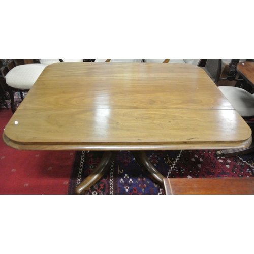 60 - Victorian mahogany library or dining table with lift-up top, round corners, on baluster turned colum... 