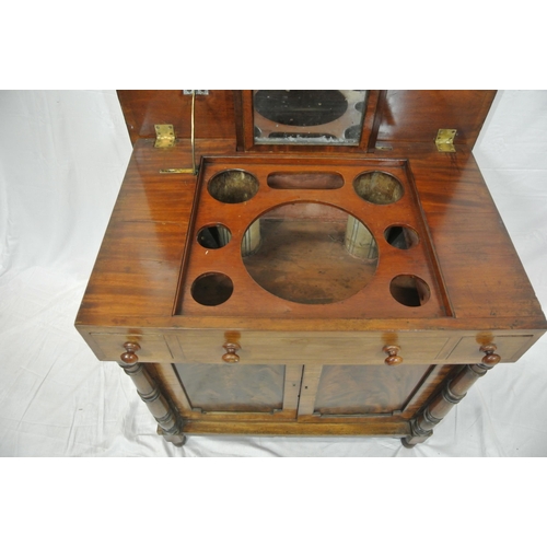 61 - Victorian mahogany washstand with lift-up lid, sectioned interior, pull-up vanity mirror, two side d... 