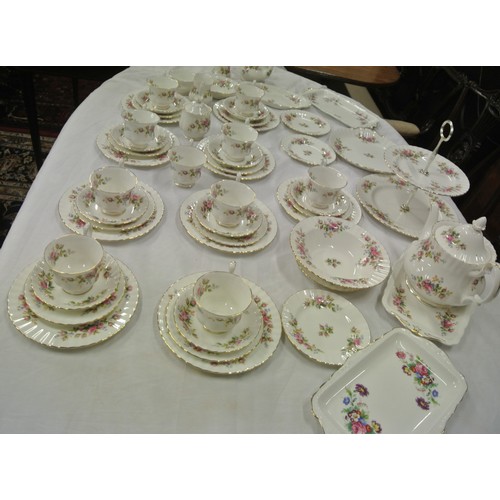 37 - Fifty-two piece Royal Albert 'Moss Rose' design gilt and flower decorated tea service
