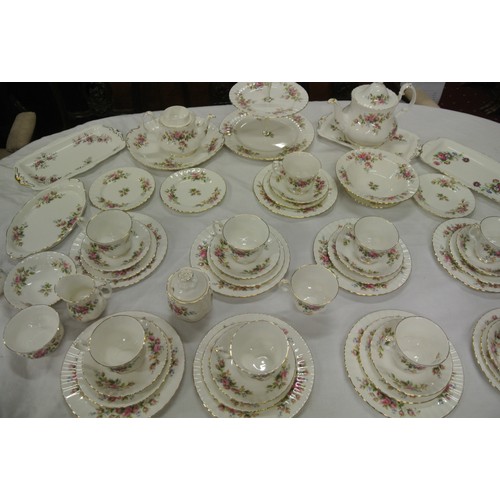 37 - Fifty-two piece Royal Albert 'Moss Rose' design gilt and flower decorated tea service
