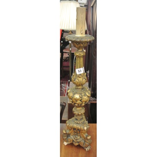 53 - Ornate carved gilded timber electric table lamp with foliate decoration