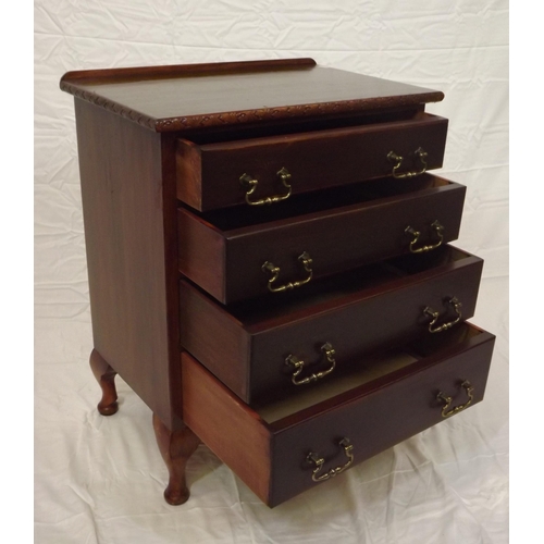 15 - Edwardian style mahogany small chest of four drawers with brass drop handles, on cabriole legs