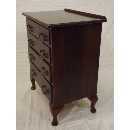 15 - Edwardian style mahogany small chest of four drawers with brass drop handles, on cabriole legs