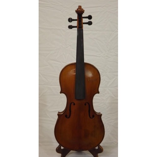 17 - Yew violin with bow in fitted case