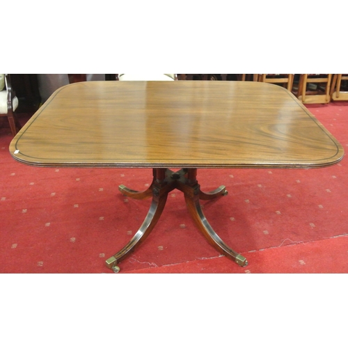 30 - Victorian inlaid mahogany square centre or library table with reeded borders, round corners, raised ... 