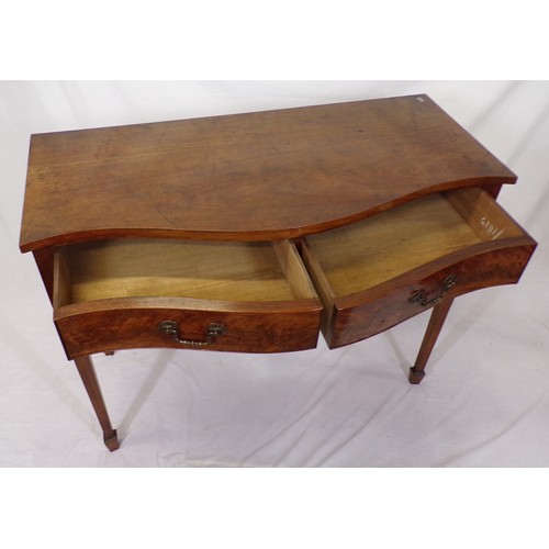 35 - Edwardian mahogany serpentine hall or side table with shaped frieze drawers, drop handles, on square... 