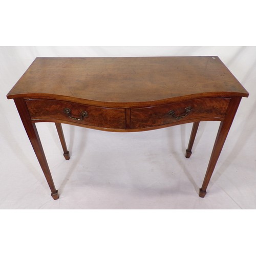 35 - Edwardian mahogany serpentine hall or side table with shaped frieze drawers, drop handles, on square... 