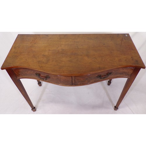 35 - Edwardian mahogany serpentine hall or side table with shaped frieze drawers, drop handles, on square... 