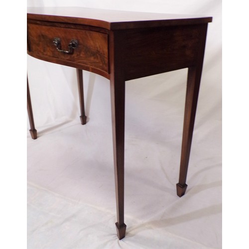 35 - Edwardian mahogany serpentine hall or side table with shaped frieze drawers, drop handles, on square... 