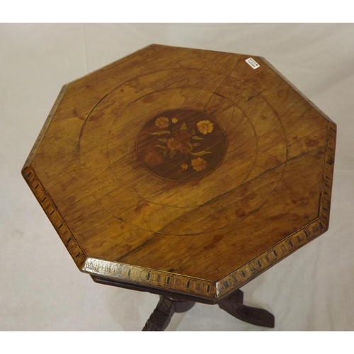 36 - Edwardian inlaid mahogany hexagonal shaped work  table with lift-up lid, fitted interior, on turned ... 