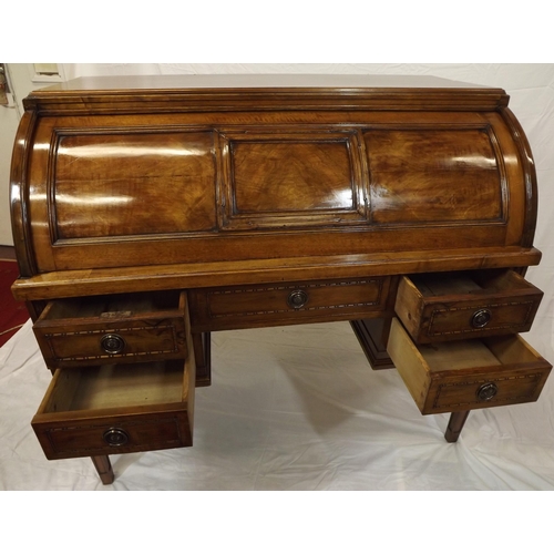 95 - Edwardian mahogany bureau with cylinder drop-down front, interior fitted with drawers, pull-out writ... 