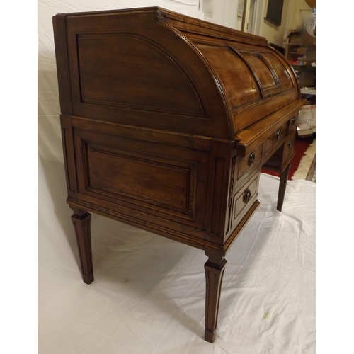 95 - Edwardian mahogany bureau with cylinder drop-down front, interior fitted with drawers, pull-out writ... 