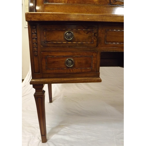 95 - Edwardian mahogany bureau with cylinder drop-down front, interior fitted with drawers, pull-out writ... 