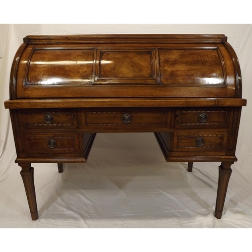 95 - Edwardian mahogany bureau with cylinder drop-down front, interior fitted with drawers, pull-out writ... 