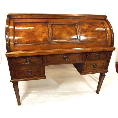 95 - Edwardian mahogany bureau with cylinder drop-down front, interior fitted with drawers, pull-out writ... 