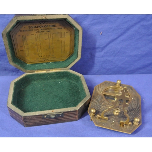 107 - Edwardian style brass sundial compass with folding gnomen, in presentation case