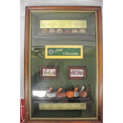 167 - Selection of golf memorabilia in glazed case