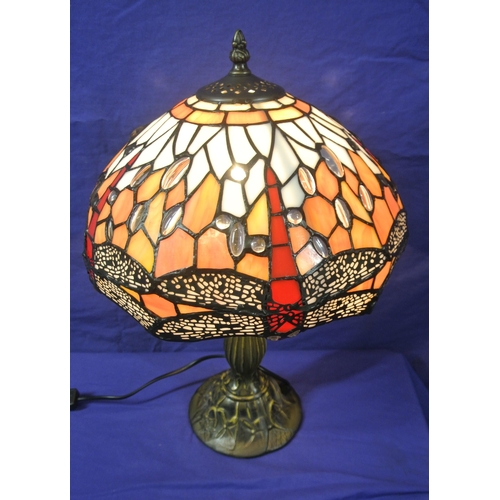 172 - Art Deco style electric table lamp with multi-coloured butterfly decorated shade and shaped base