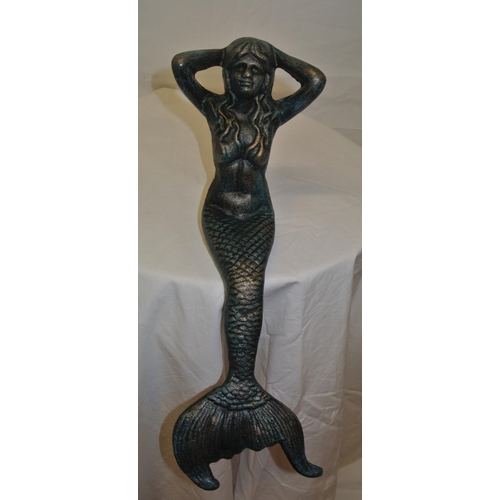 178 - Ornate cast iron ornament of a seated mermaid