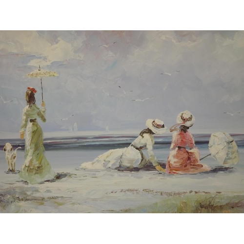 223 - Marie Charles 'Figures on a beach' oil on canvas 60x96cm signed