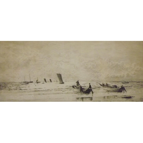 229 - W L Wyllie 'Launching the boats' etching 20x48cm signed