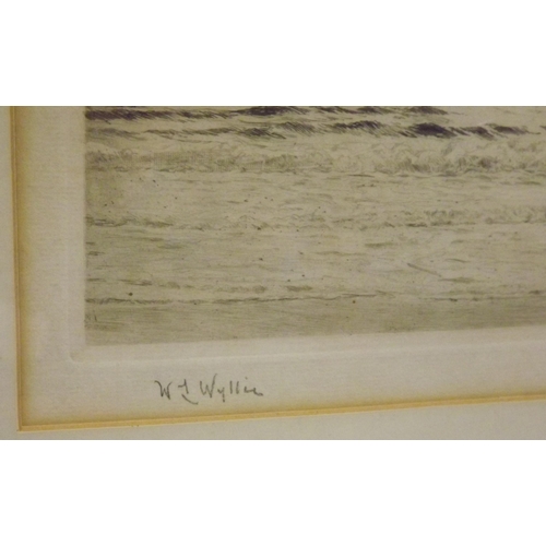 229 - W L Wyllie 'Launching the boats' etching 20x48cm signed