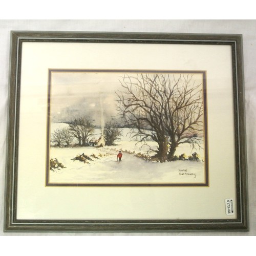 231 - Anne Hathaway 'Home for Tea' watercolour 17x24cm signed