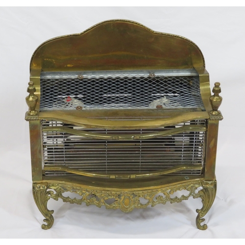 12 - Edwardian style brass electric fire with pierced scroll decorated shaped front