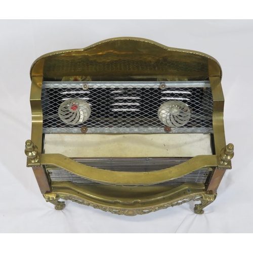 12 - Edwardian style brass electric fire with pierced scroll decorated shaped front