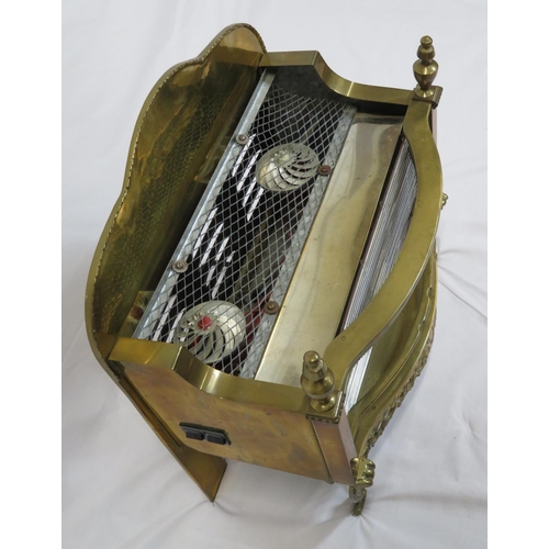 12 - Edwardian style brass electric fire with pierced scroll decorated shaped front