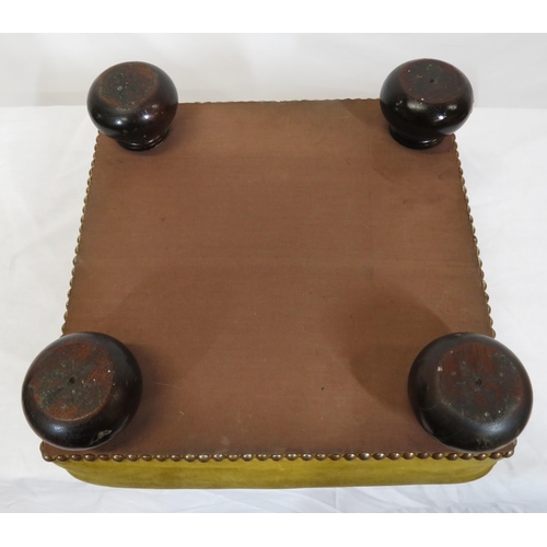 126 - Georgian mahogany footstool with foliate embroidery on bun feet