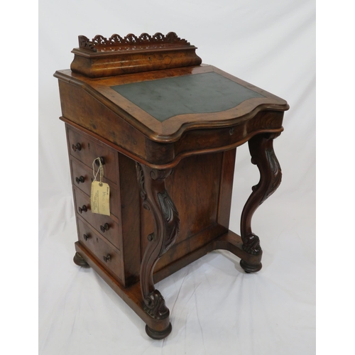 146 - Victorian walnut davenport with stationary box, with lift-up lid and pierced gallery, wood lined int... 