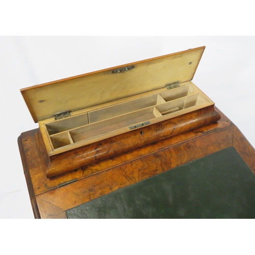146 - Victorian walnut davenport with stationary box, with lift-up lid and pierced gallery, wood lined int... 