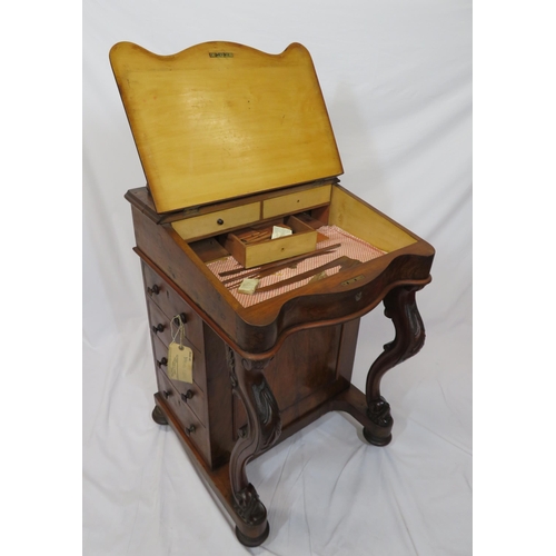 146 - Victorian walnut davenport with stationary box, with lift-up lid and pierced gallery, wood lined int... 