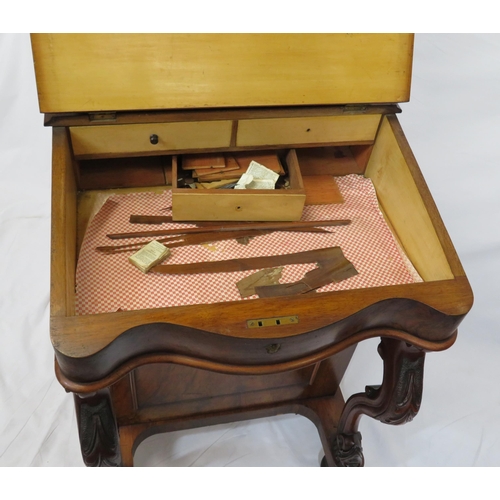 146 - Victorian walnut davenport with stationary box, with lift-up lid and pierced gallery, wood lined int... 