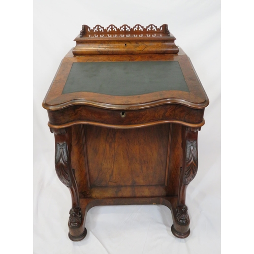 146 - Victorian walnut davenport with stationary box, with lift-up lid and pierced gallery, wood lined int... 