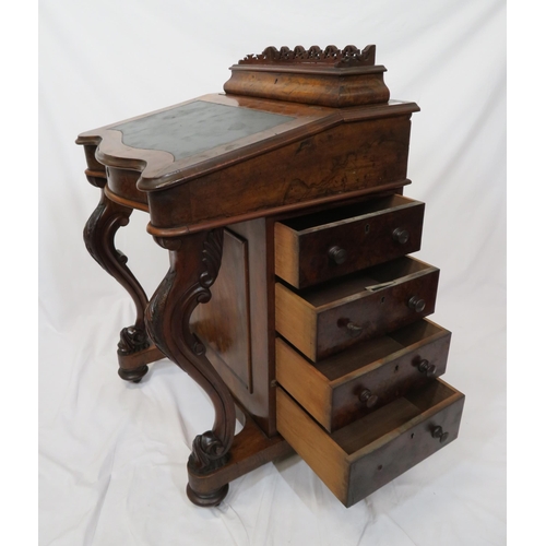 146 - Victorian walnut davenport with stationary box, with lift-up lid and pierced gallery, wood lined int... 