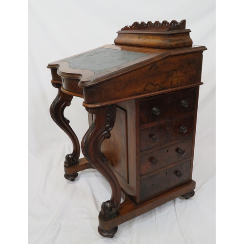 146 - Victorian walnut davenport with stationary box, with lift-up lid and pierced gallery, wood lined int... 