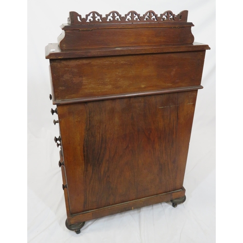 146 - Victorian walnut davenport with stationary box, with lift-up lid and pierced gallery, wood lined int... 