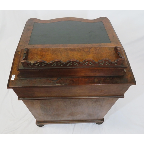 146 - Victorian walnut davenport with stationary box, with lift-up lid and pierced gallery, wood lined int... 