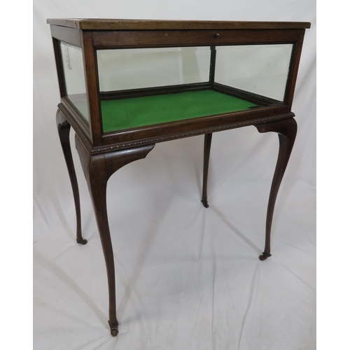 155 - Edwardian mahogany bijouterie table with glazed top and sides, lift-up lid, lined base, on cabriole ... 