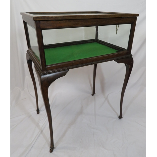 155 - Edwardian mahogany bijouterie table with glazed top and sides, lift-up lid, lined base, on cabriole ... 