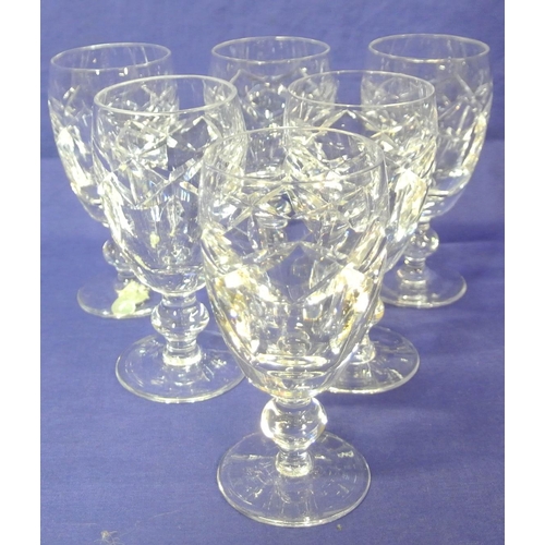 158 - Set of six Waterford Crystal sherry glasses with knop stems and round bases